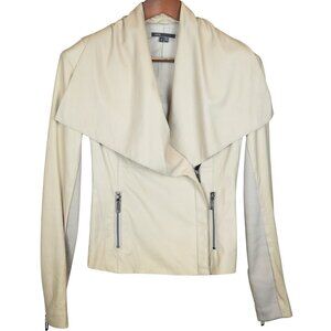 Vince. 100% Leather Jacket in Bone White with Waterfall Drape S